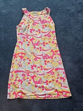 J. McLaughlin Vibrant Floral Catalina Shift Dress in Pink, Yellow & Light Blue